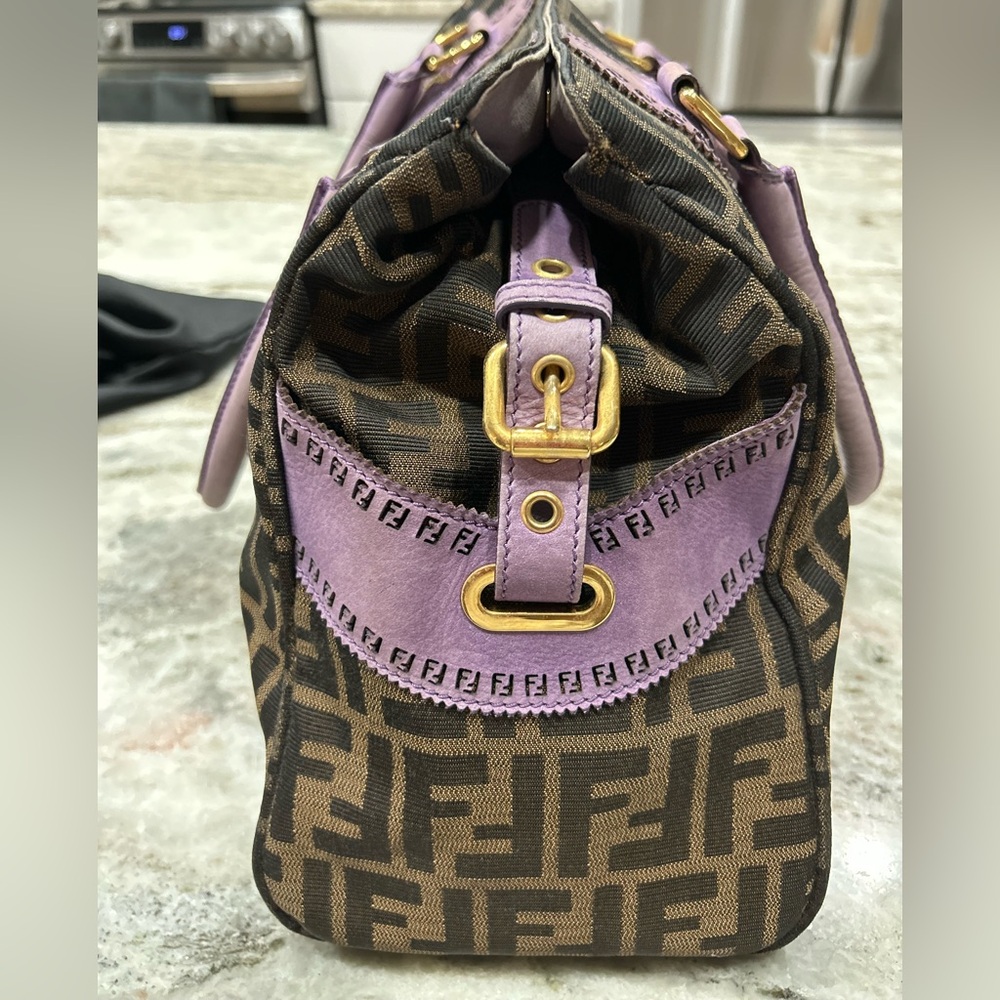 Fendi Zucca Authentic FF Du Jour Brown and Purple Satchel - Picture 9 of 17